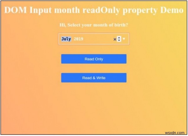 อินพุต HTML DOM เดือน คุณสมบัติอ่านอย่างเดียว 