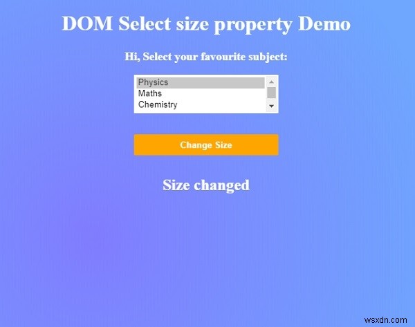 HTML DOM เลือกขนาดคุณสมบัติ 