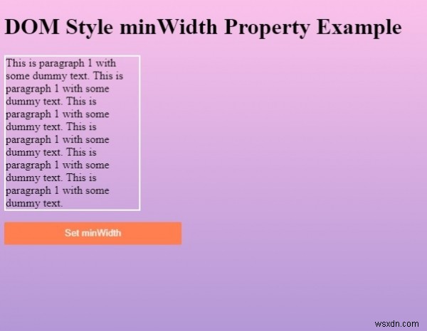 รูปแบบ HTML DOM คุณสมบัติความกว้าง minWidth 