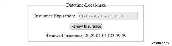 อินพุต HTML DOM DatetimeLocal max Property 