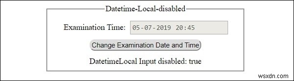 อินพุต HTML DOM DatetimeLocal ปิดใช้งานคุณสมบัติ 