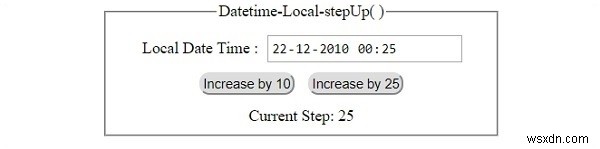 HTML DOM อินพุต DatetimeLocal stepUp ( ) วิธีการ 