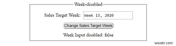 HTML DOM Input Week ปิดใช้งานคุณสมบัติ 