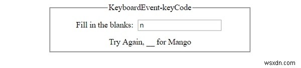 HTML DOM KeyboardEvent คุณสมบัติรหัสคีย์ 