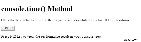 HTML DOM console.timeEnd() Method 