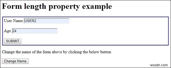 HTML DOM ชื่อแบบฟอร์ม คุณสมบัติ 