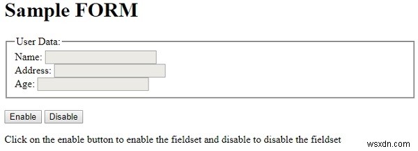 HTML DOM Fieldset ปิดการใช้งานคุณสมบัติ 