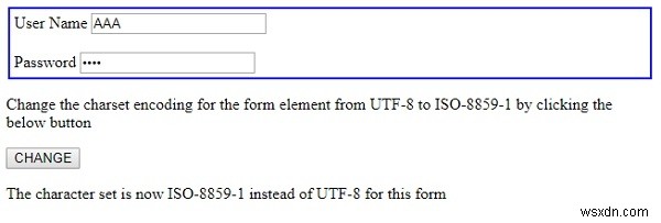 แบบฟอร์ม HTML DOM ยอมรับคุณสมบัติ Charset 