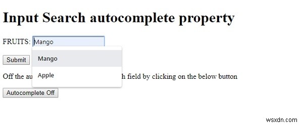 HTML DOM Input ค้นหาคุณสมบัติการเติมข้อความอัตโนมัติ 