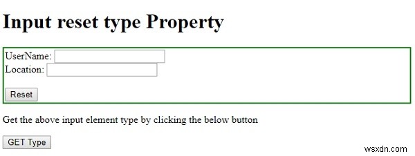 คุณสมบัติประเภทรีเซ็ตอินพุต HTML DOM 