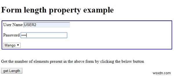 คุณสมบัติความยาวของแบบฟอร์ม HTML DOM 