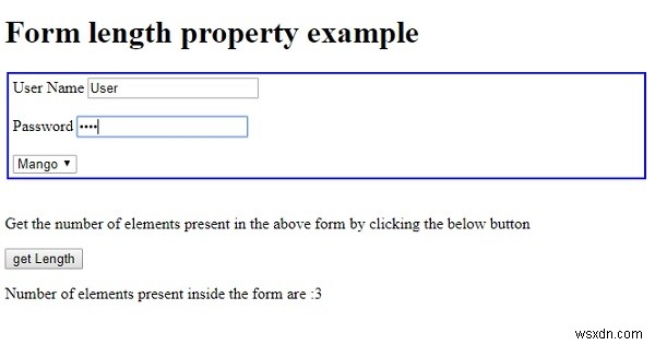 คุณสมบัติความยาวของแบบฟอร์ม HTML DOM 