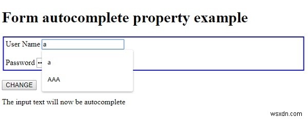 คุณสมบัติเติมข้อความอัตโนมัติของแบบฟอร์ม HTML DOM 