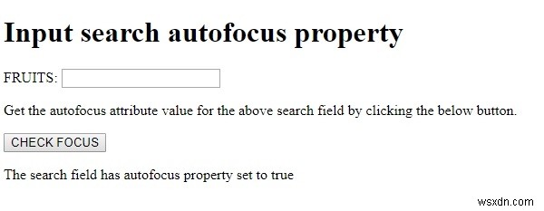 HTML DOM Input ค้นหาคุณสมบัติออโต้โฟกัส 