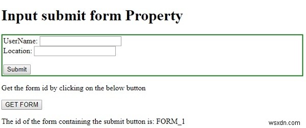 อินพุต HTML DOM ส่งคุณสมบัติแบบฟอร์ม 