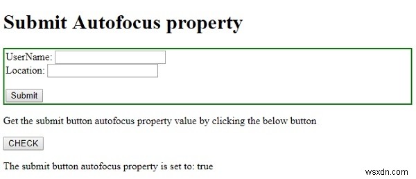 อินพุต HTML DOM ส่งคุณสมบัติออโต้โฟกัส 