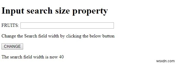 คุณสมบัติขนาดการค้นหาอินพุต HTML DOM 