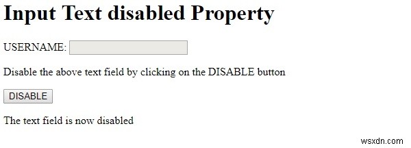 ข้อความอินพุต HTML DOM ปิดใช้งานคุณสมบัติ 