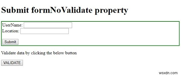 HTML DOM Input ส่ง formNoValidate คุณสมบัติ 