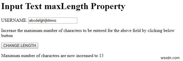 HTML DOM อินพุตข้อความ maxLength คุณสมบัติ 