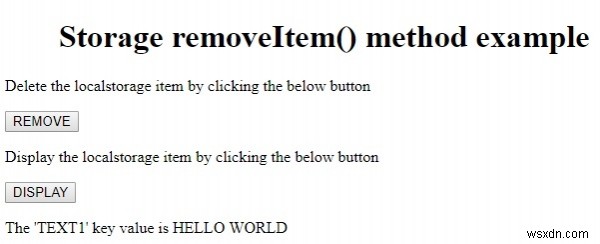 HTML DOM Storage removeItem() method 