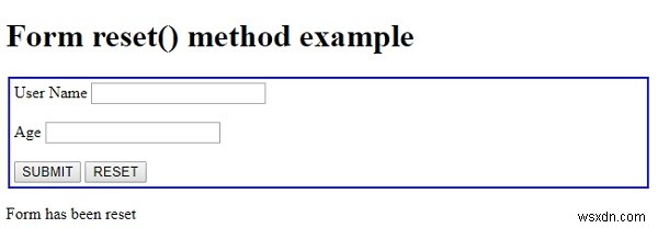 HTML DOM Form reset() method 