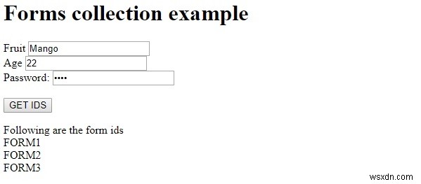 คอลเลกชันแบบฟอร์ม HTML DOM 