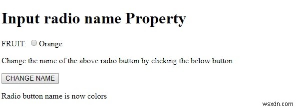 อินพุต HTML DOM ชื่อวิทยุ คุณสมบัติ 
