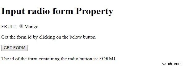แบบฟอร์ม HTML DOM Input Radio คุณสมบัติ 