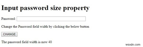 คุณสมบัติขนาดรหัสผ่านอินพุต HTML DOM 