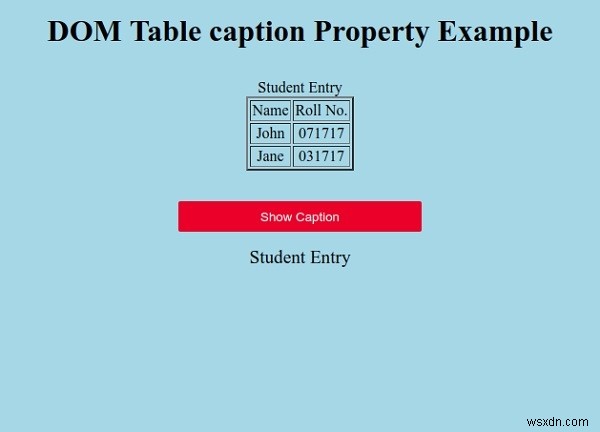 คุณสมบัติคำบรรยายตาราง HTML DOM 