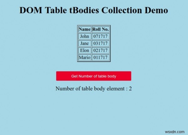 HTML DOM Table tBodies Collection 