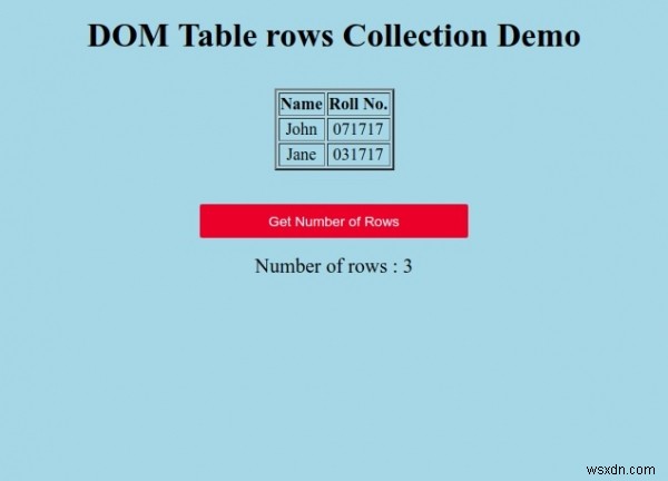 HTML DOM Table rows Collection 