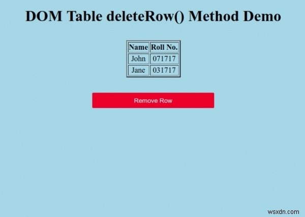 ตาราง HTML DOM deleteRow() Method 