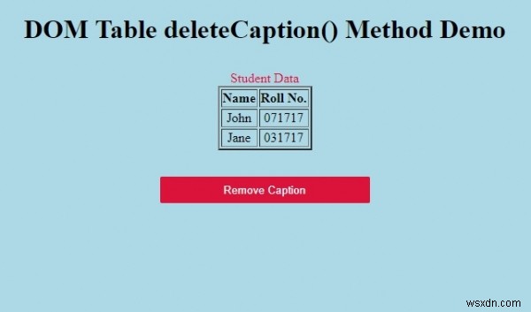 ตาราง HTML DOM deleteCaption () วิธีการ 