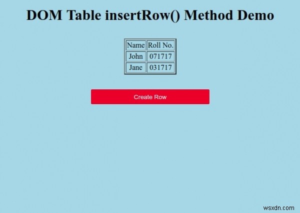 HTML DOM Table insertRow() Method 