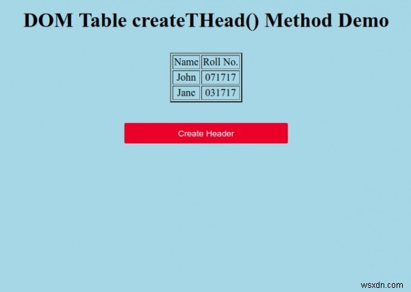 ตาราง HTML DOM createTHead() วิธีการ 