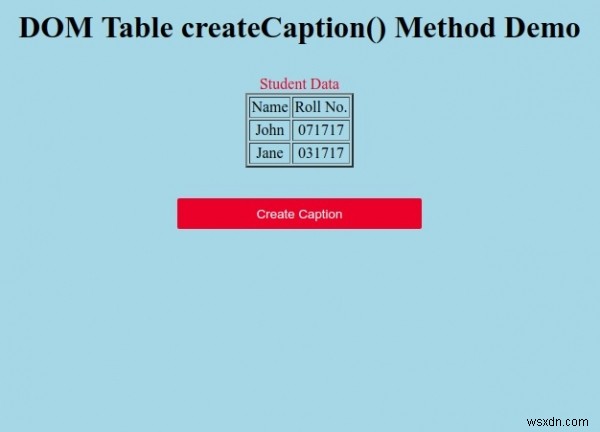 ตาราง HTML DOM createCaption () วิธีการ 