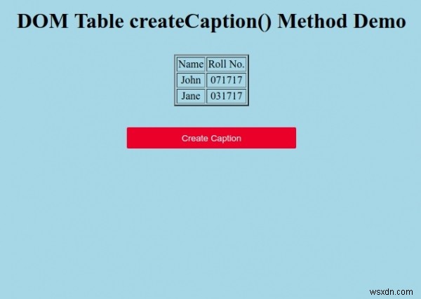 ตาราง HTML DOM createCaption () วิธีการ 