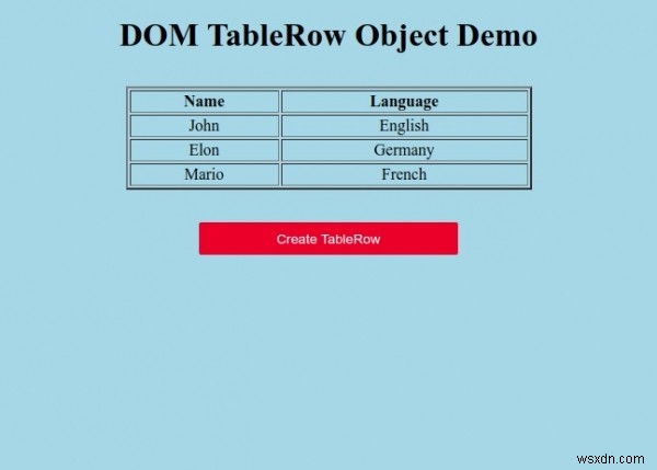 วัตถุ HTML DOM TableRow 