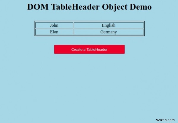 วัตถุ HTML DOM TableHeader 