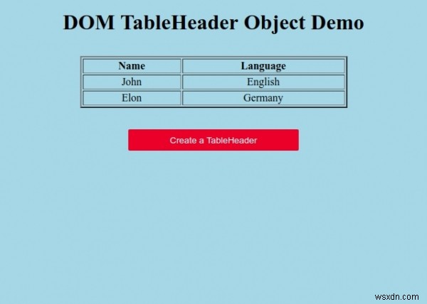 วัตถุ HTML DOM TableHeader 