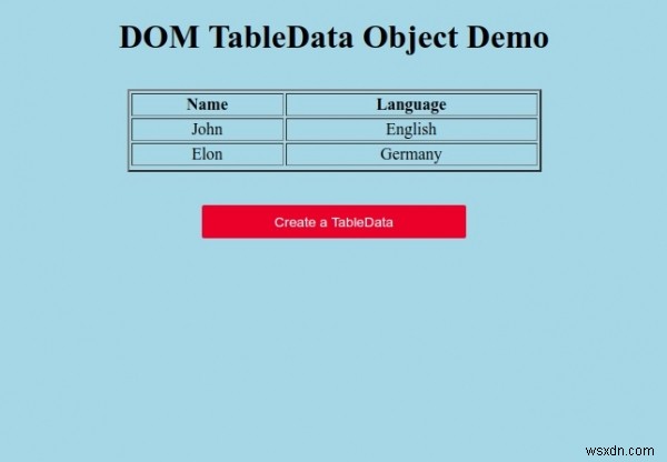 วัตถุ HTML DOM TableData 