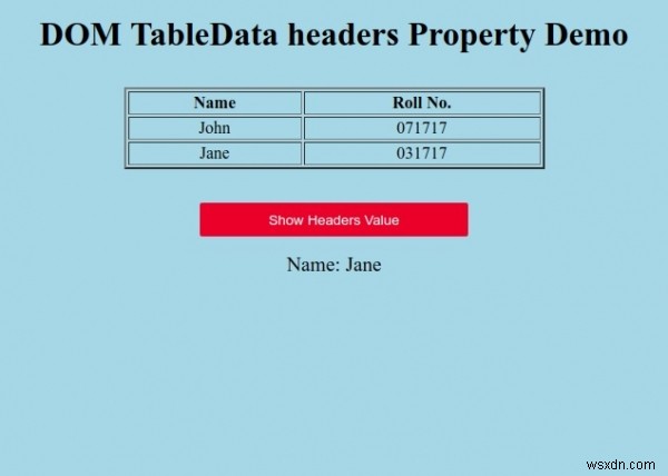 ส่วนหัว HTML DOM TableData คุณสมบัติ 