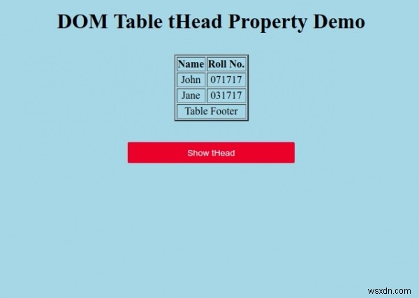 คุณสมบัติ HTML DOM Table tHead 