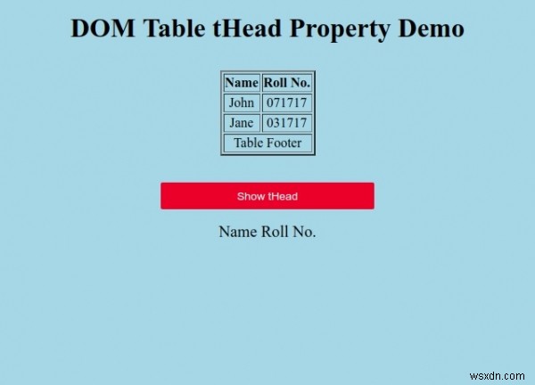 คุณสมบัติ HTML DOM Table tHead 