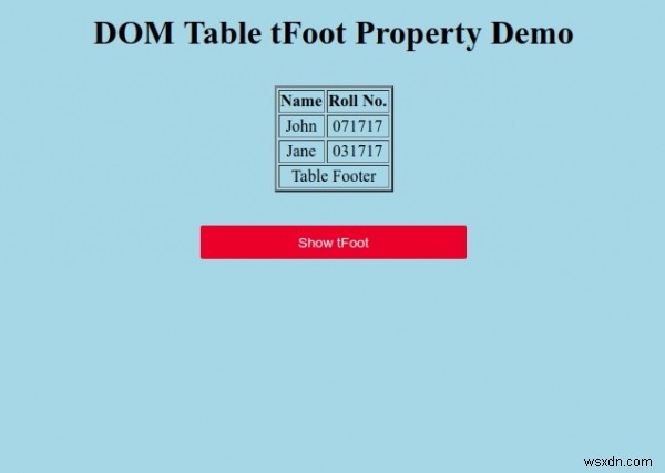 คุณสมบัติ HTML DOM Table tFoot 