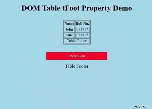 คุณสมบัติ HTML DOM Table tFoot 