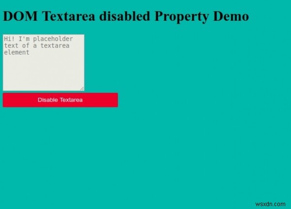 HTML DOM Textarea ปิดใช้งานคุณสมบัติ 