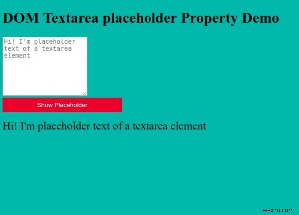 HTML DOM Textarea ตัวยึดตำแหน่ง Property 